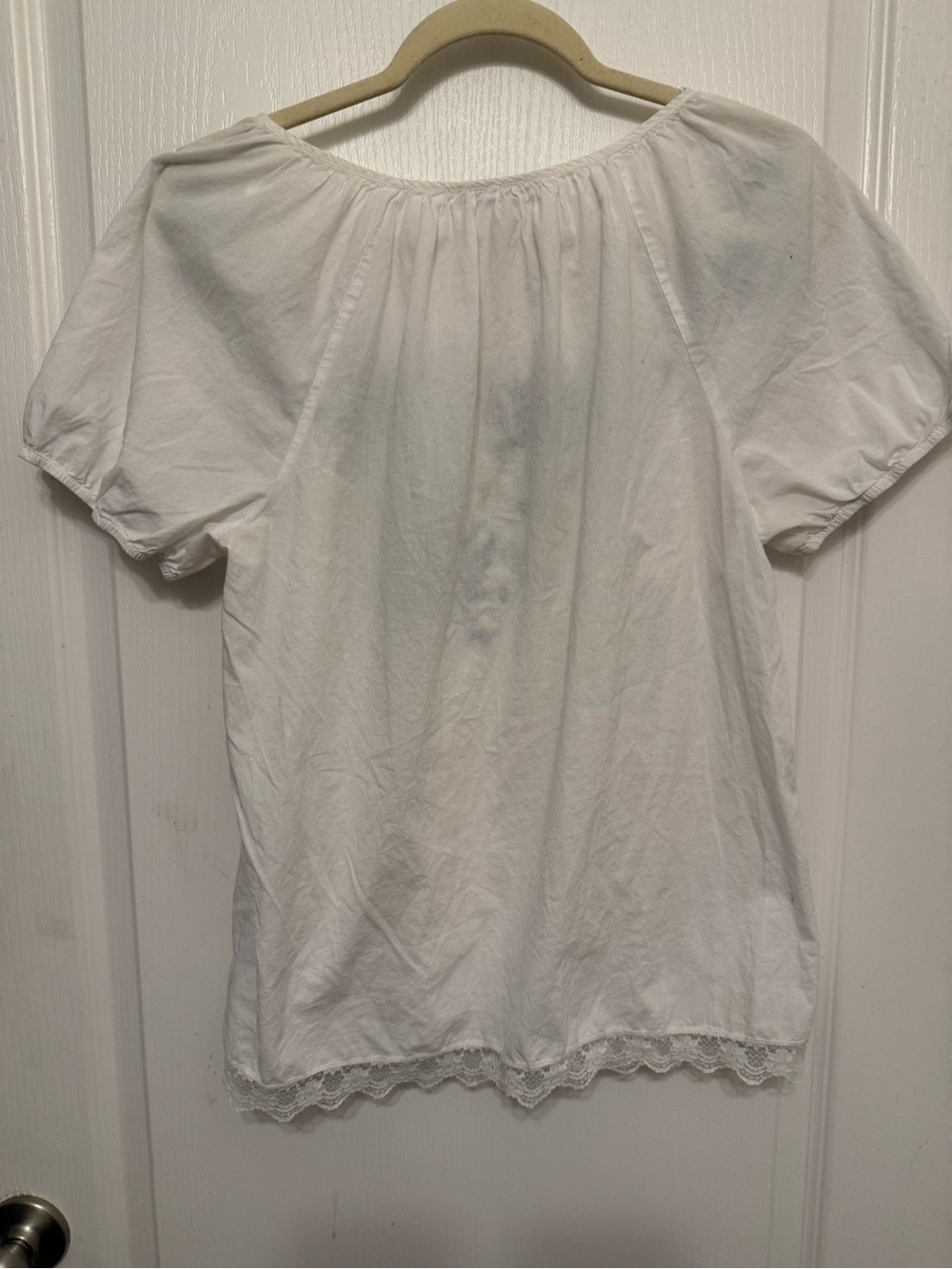 Embroidered White Peasant Blouse with Blue & Green Floral Accents Size 12 - Picture 2 of 4